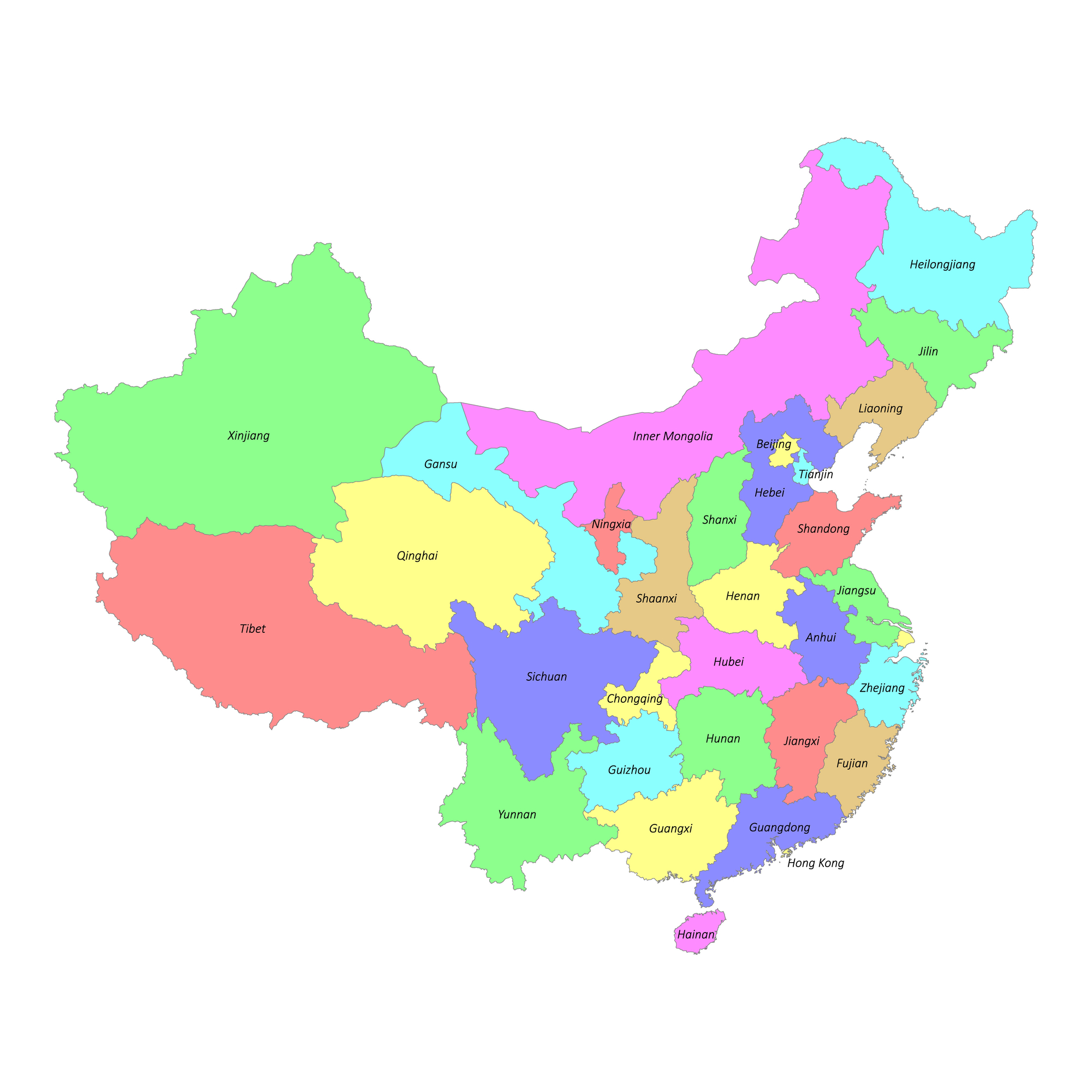 De 23 provincies van China